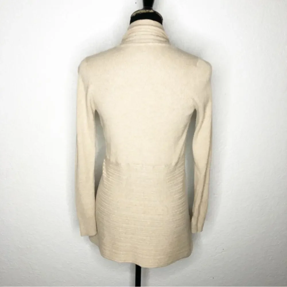 WHBM tan mixed ribbed knit open draped water fall cardigan size Medium